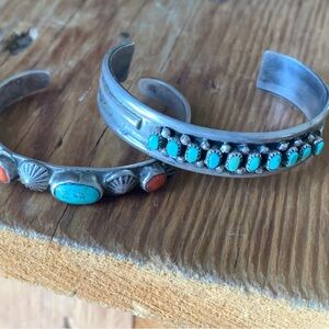2 Child size VERY SMALL cuffs turquoise coral Art Lewis
